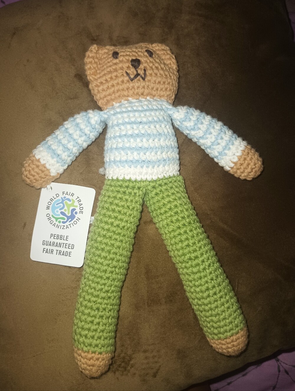 Fair Trade Handmade Crochet Bear Toy - Green & Light Blue